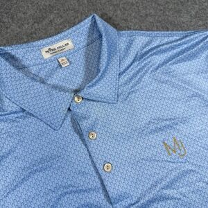 Peter Millar Polo Shirt Mens XL Blue Horseshoe Print Summer Comfort Golf Stretch